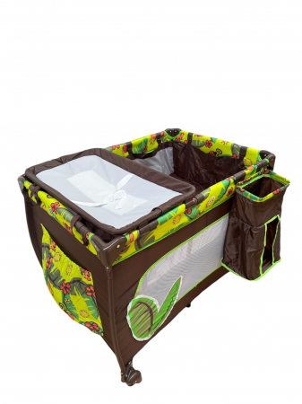 Patut cu masa de infasat, cu doua nivele, saltea si sac colector, P02 maro cu verde [0]
