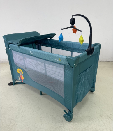 Patut cu saltea de infasat, cu doua nivele, baldachin si carusel P01 verde [5]