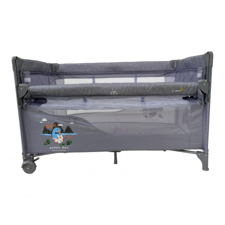 Patut cu saltea de infasat, cu doua nivele, baldachin si carusel P01 gri [3]