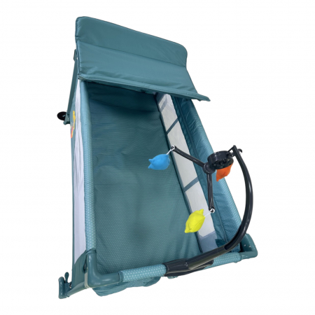 Patut cu saltea de infasat, cu doua nivele, baldachin si carusel P01 verde [3]