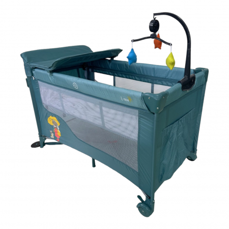 Patut cu saltea de infasat, cu doua nivele, baldachin si carusel P01 verde [2]