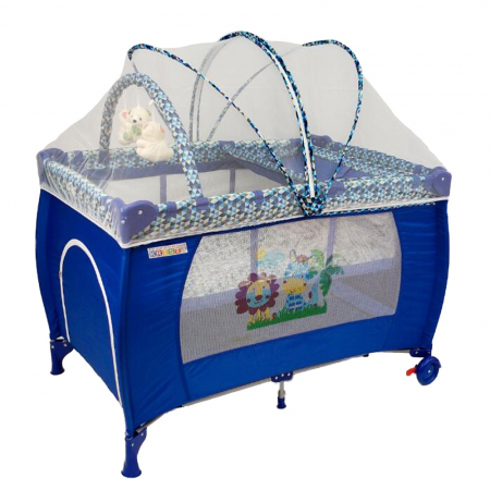 Patuturi si mobilier pentru camera copilului - Patut pliabil si tarc, 2 nivele, 120 x 60 cm, Albastru - Krista®