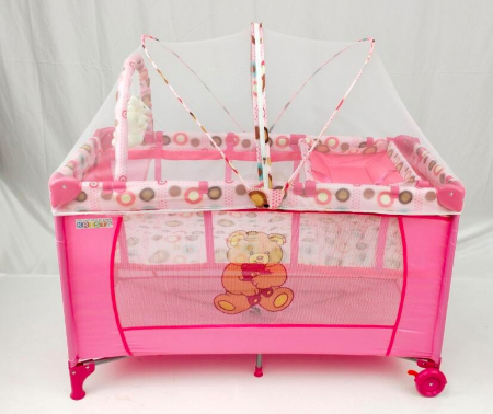 Patuturi si mobilier pentru camera copilului - Patut pliabil si tarc, 2 nivele, 120 x 60 cm, Roz - Krista®
