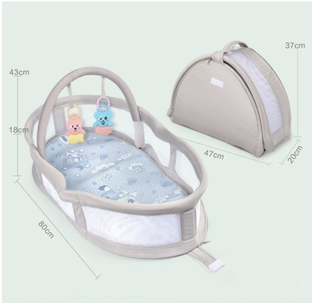 Patut portabil si cosleeper Grey, cos cu bara jucarii, pentru bebelusi 0-12 luni [5]