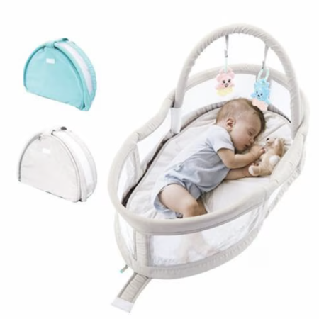 Patut portabil si cosleeper Grey, cos cu bara jucarii, pentru bebelusi 0-12 luni [6]