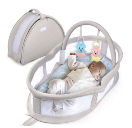 Camera copilului - Patut portabil si cosleeper Grey, cos cu bara jucarii, pentru bebelusi 0-12 luni