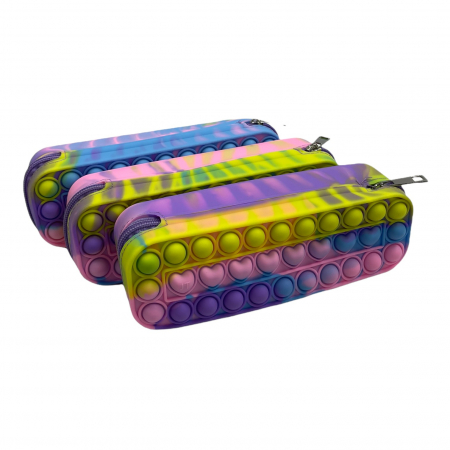 Penar cu fermoar Pop It In Inimioare Light Rainbow pentru scoala, gradinita, Fidget Toy [6]