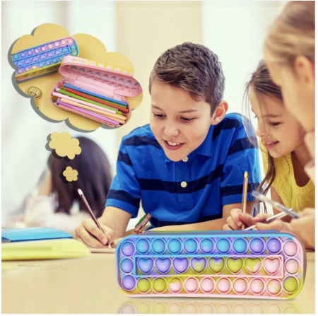 Penar cu fermoar Pop It In Inimioare Light Rainbow pentru scoala, gradinita, Fidget Toy [1]