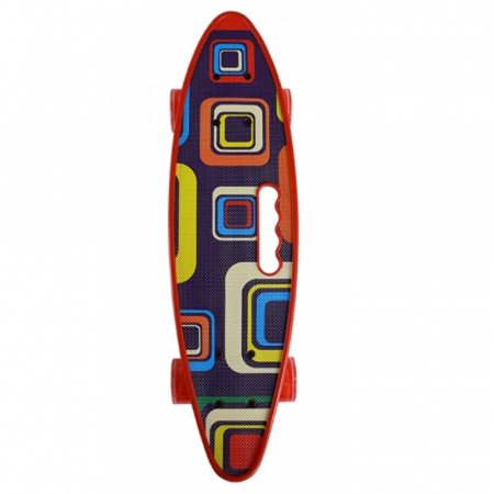 Skateboard - PennyBoard cu maner si lumini in roti, Forme Rosu