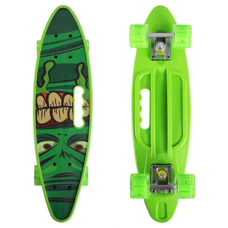 Skateboard - PennyBoard cu maner si lumini in roti, Turtle Verde