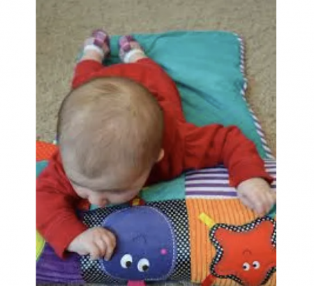 Jucarie interactiva perna cu paturica, cu jucarii senzoriale, pentru bebelusi [5]