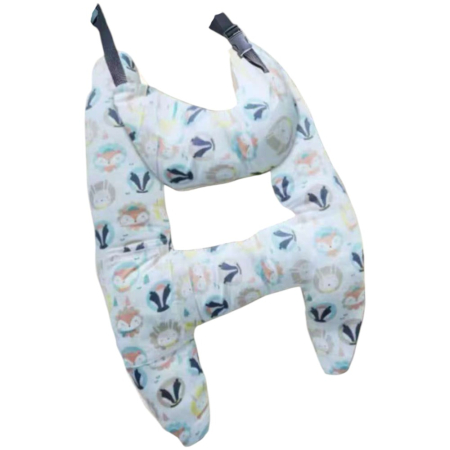 Marsupii si hamuri - Perna copii pentru masina, cu prindere de centura, suport cap, gat si corp, Alb-Bleu