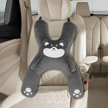 La plimbare - Perna din plus pentru calatorie, cu prindere de centura, suport cap, gat si corp, Gri inchis