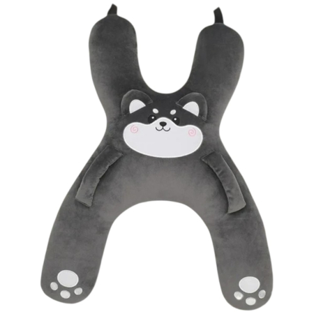 La plimbare - Perna din plus pentru calatorie, cu prindere de centura, suport cap, gat si corp, Gri inchis