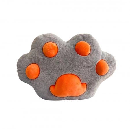 Jocuri si Jucarii - Perna Labuta de animal din plus, 50 cm, gri cu portocaliu