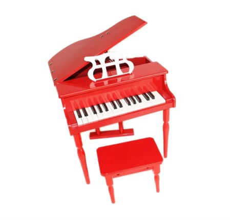 Pian cu coada cu 30 clape si scaunel inclus, din lemn, Rosu [2]