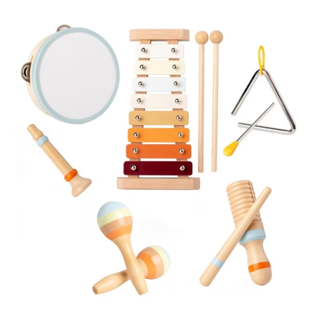 Artist - instrumente muzicale - Set Montessori de 6 instrumente muzicale pentru copii, din lemn