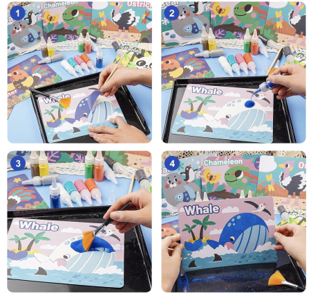 Jocuri si Jucarii - Set Creatie Pictura cu Nisip Colorat – 12 Planse cu Animale si 14 Culori