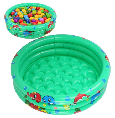 Piscina gonflabila copii cu podea gonflabila, 3 inele verzi, 150 cm [5]