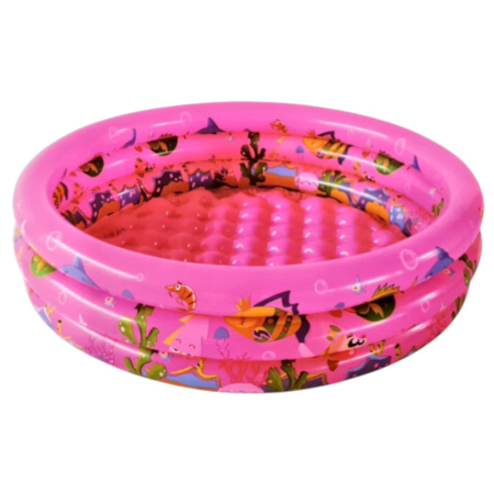 Piscina gonflabila copii cu podea gonflabila, 3 inele roz, 90 cm [2]