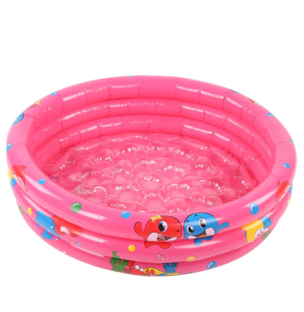 Piscine si saltele gonflabile - Piscina gonflabila copii cu podea gonflabila, 3 inele roz, 150 cm