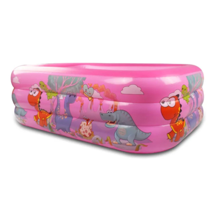 Jocuri si Jucarii - Piscina gonflabila cu podea gonflabila, dreptunghiulara, dino, roz, 210 x 138 x 55 cm