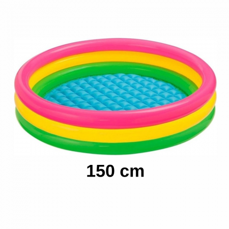 Gonflabile - Piscina gonflabila cu podea gonflabila, trei inele colorate 150 cm