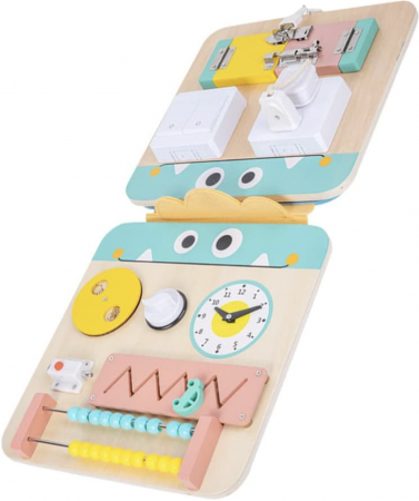 Placa activitati Montessori Busy Board pliabila si reversibila 17 activitati, din lemn [7]