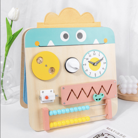 Placa activitati Montessori Busy Board pliabila si reversibila 17 activitati, din lemn [2]
