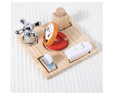 Placa Busy Board cu 5 activitati, tine-l ocupat pe bebe, din lemn [7]