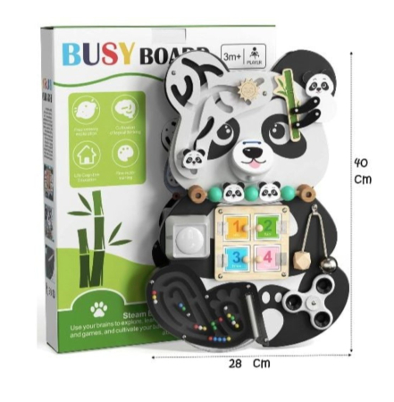 Placa Montessori Busy Board 10 activitati Ursuletul Panda, din lemn [2]