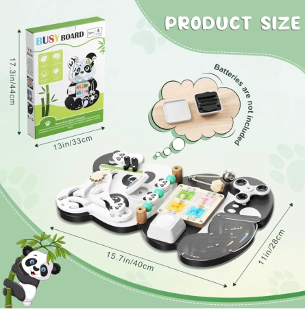 Placa Montessori Busy Board 10 activitati Ursuletul Panda, din lemn [8]