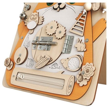 Placa Montessori Busy Board 17 activitati Veverita, din lemn [4]