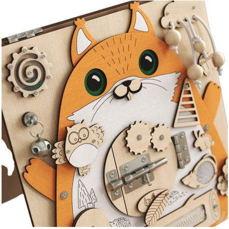 Placa Montessori Busy Board 17 activitati Veverita, din lemn [5]