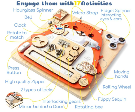 Placa Montessori Busy Board 17 activitati Veverita, din lemn [9]