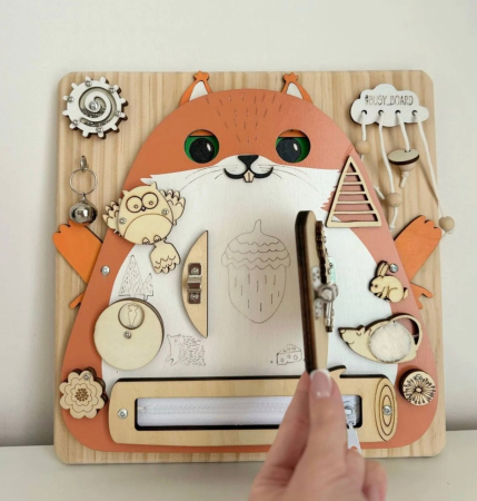 Placa Montessori Busy Board 17 activitati Veverita, din lemn [2]