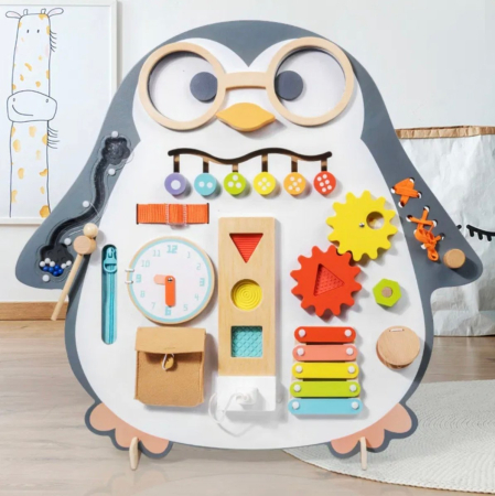 Placa Montessori Busy Board Pinguin, din lemn [2]