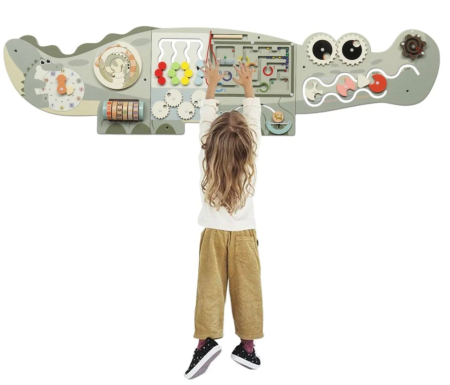 Jocuri si Jucarii - Placa Montessori Busy Board 10 activitati Dinozaur, din lemn