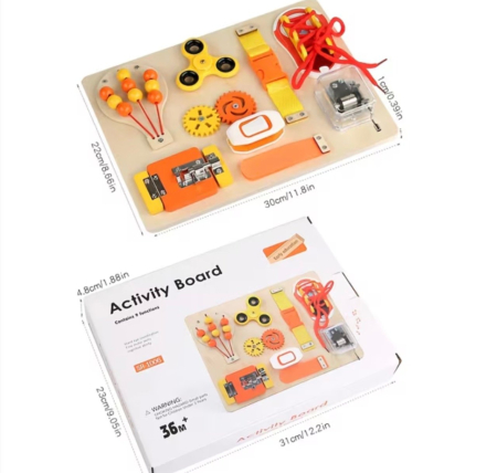 Placa Montessori Busy Board cu 9 activitati Shoe, din lemn [9]