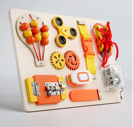 Placa Montessori Busy Board cu 9 activitati Shoe, din lemn [7]