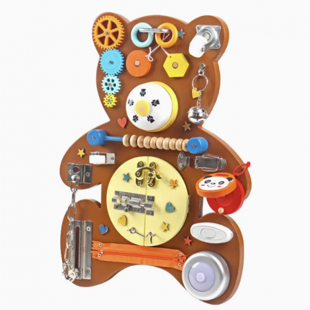 Placa Montessori Busy Board Ursulet maro, din lemn [0]