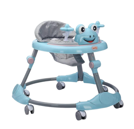 La plimbare - Premergator reglabil pe inaltime cu panou detasabil Broscuta Bleu, pliabil, 6 roti, 6 luni+