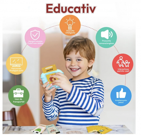 Cititor de carduri educativ – limba romana si engleza – 448 cuvinte, Albastru [1]