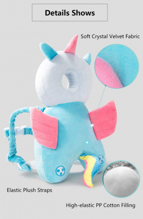 Protectie de cap si spate pentru bebelusi, din plus, de tip rucsacel, Unicorn bleu [5]