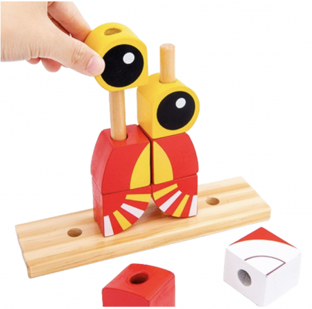 Puzzle 3D din 12 cuburi colorate, pe tije, Leul rosu cu galben [5]