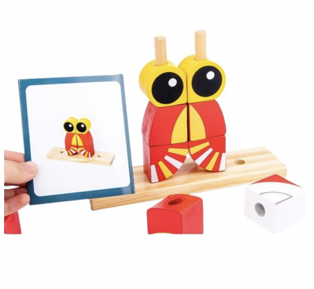 Puzzle 3D din 12 cuburi colorate, pe tije, Leul rosu cu galben [6]