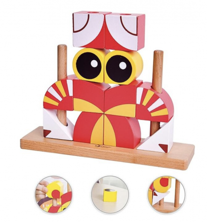 Puzzle 3D din 12 cuburi colorate, pe tije, Leul rosu cu galben [3]