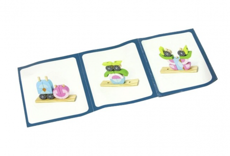 Puzzle 3D din 14 cuburi colorate, pe tije, Bufnita roz cu bleu [7]