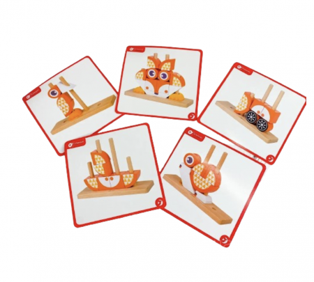 Puzzle 3D din 12 cuburi colorate, pe tije, Vulpea portocalie [4]