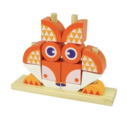 Puzzle 3D din 12 cuburi colorate, pe tije, Vulpea portocalie [9]